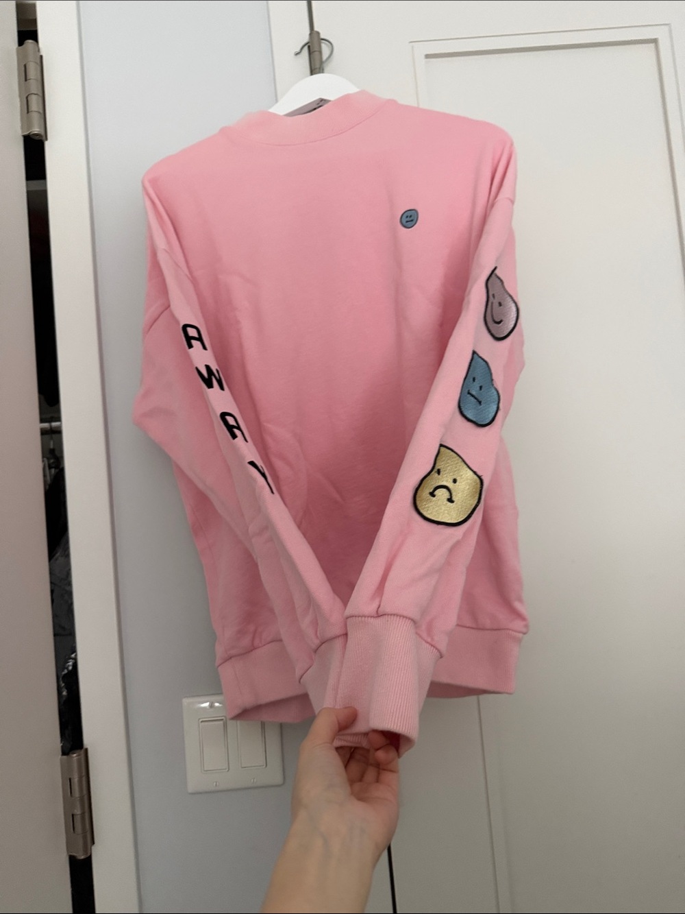 Lazy Oaf Pink Crewneck Sweatshirt with Navy Trim Detail